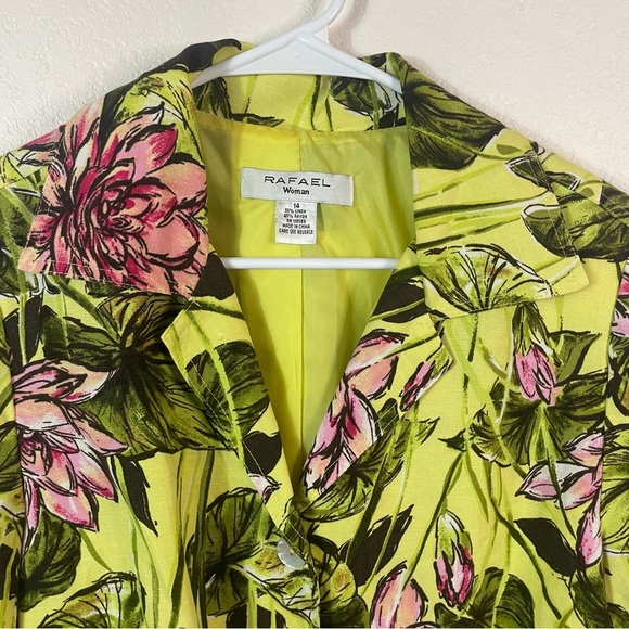 Rafael Woman Tropical Print Linen Blend Lightweight Lined Blazer size 14 - Picture 2 of 7